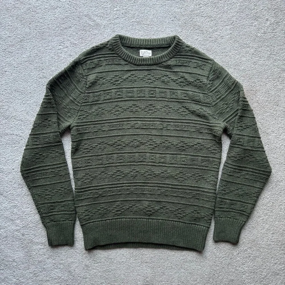 J Crew Re-Imagined Green Chunky Cotton Knit Crewneck Sweater